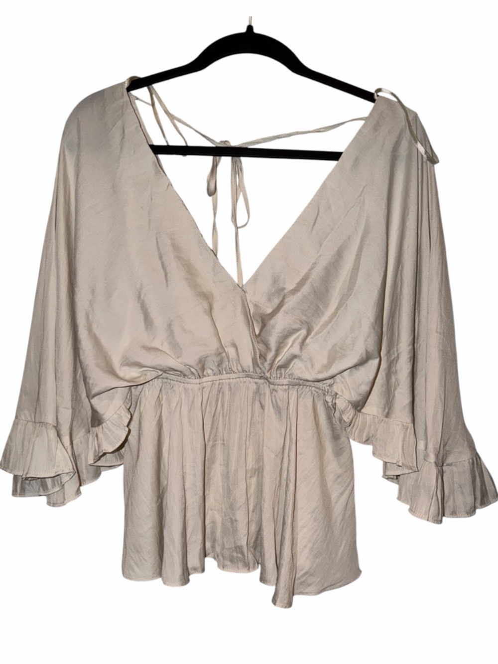 Mustard Seed Cream V-Neck Ruffle Peplum Blouse